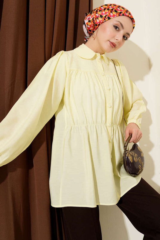 Beli Lastik Detaylı Gömlek Sarı