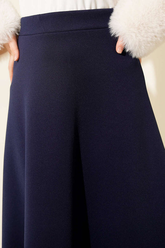 Beli Lastik Detaylı Kloş Scuba Etek Lacivert