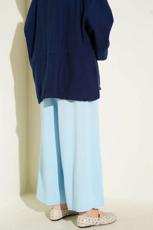 Casual Trousers with Elastic Waist Detail in Blue