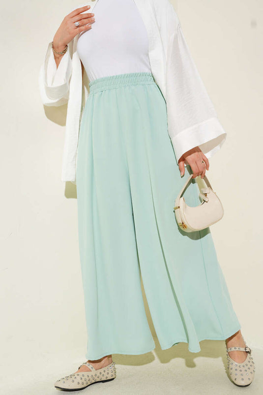 Casual Trousers with Elastic Waist Detail, Mint