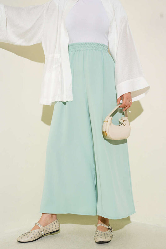 Casual Trousers with Elastic Waist Detail, Mint
