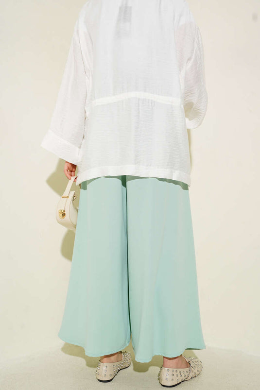 Casual Trousers with Elastic Waist Detail, Mint