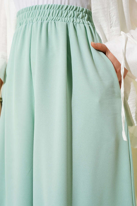 Casual Trousers with Elastic Waist Detail, Mint