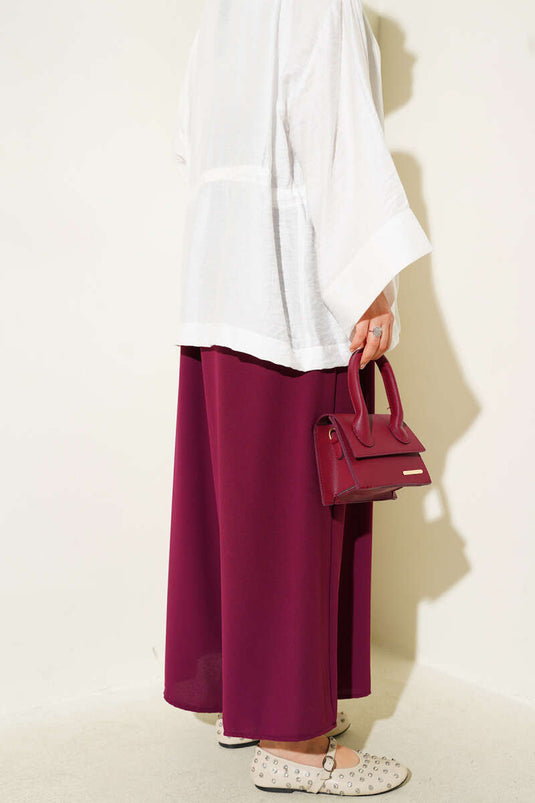 Casual Trousers with Elastic Waist Detail, Plum