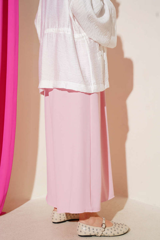 Beli Lastik Detaylı Salaş Pantolon Pembe