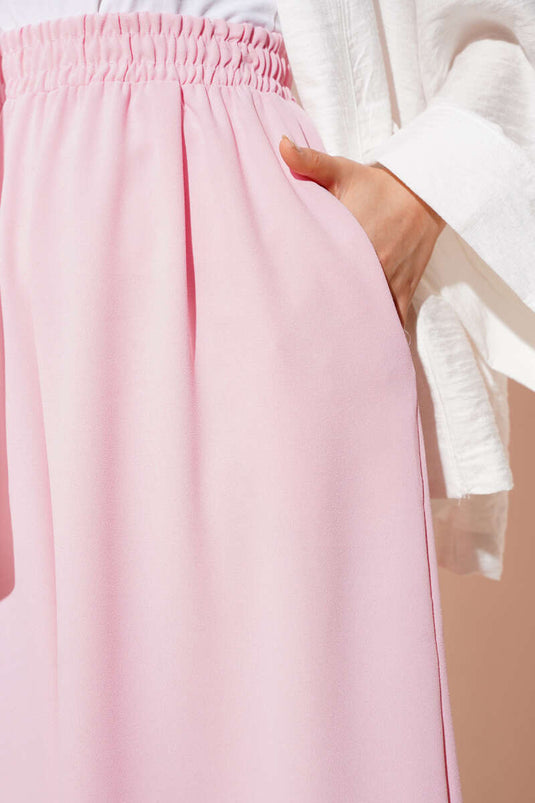 Beli Lastik Detaylı Salaş Pantolon Pembe