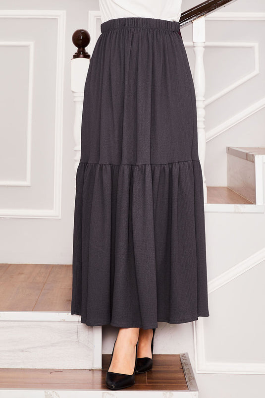 Elastic Waist and Gathered Bottom Hijab Skirt Anthracite