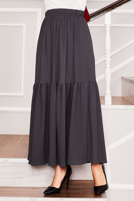 Elastic Waist and Gathered Bottom Hijab Skirt Anthracite