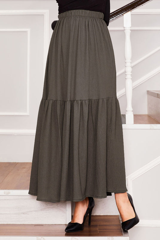 Elastic Waist and Gathered Bottom Hijab Skirt Khaki