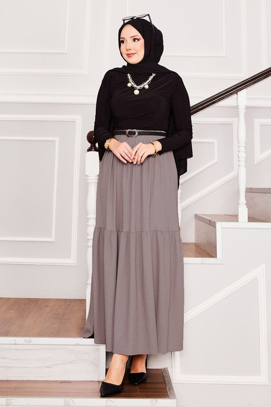 Elastic Waist and Gathered Bottom Hijab Skirt Mink