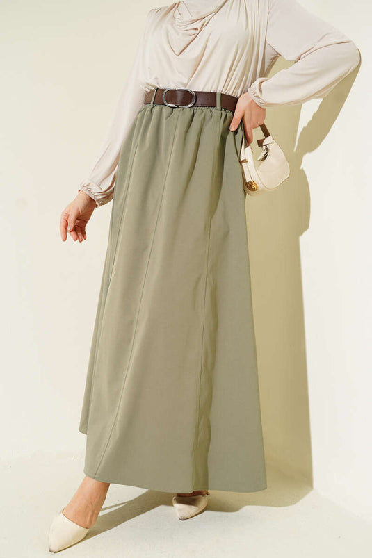 Buy Basic Flared Skirt with Elastic Waist in Pistachio Green