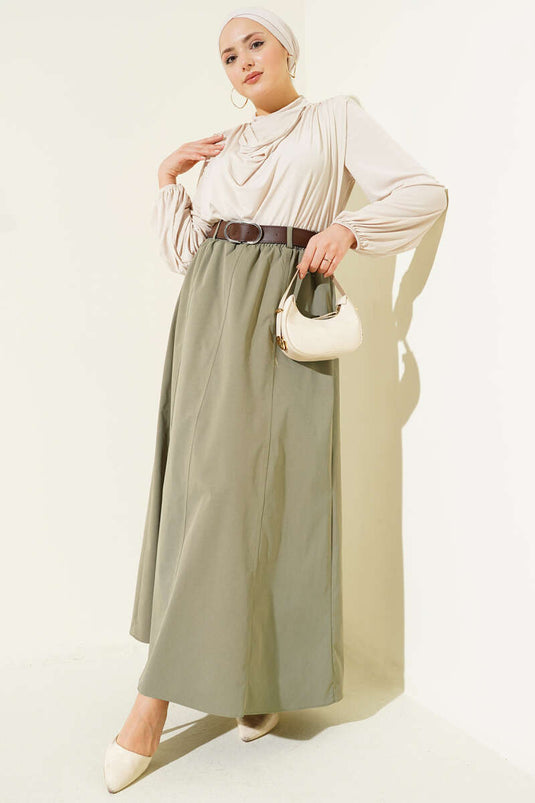 Buy Basic Flared Skirt with Elastic Waist in Pistachio Green
