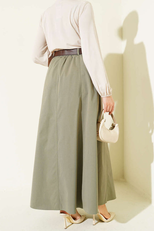 Buy Basic Flared Skirt with Elastic Waist in Pistachio Green
