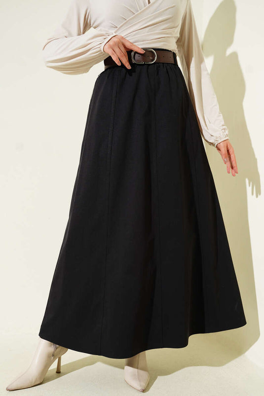 Beli Lastikli Basic Kloş Etek Siyah