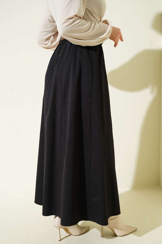 Beli Lastikli Basic Kloş Etek Siyah