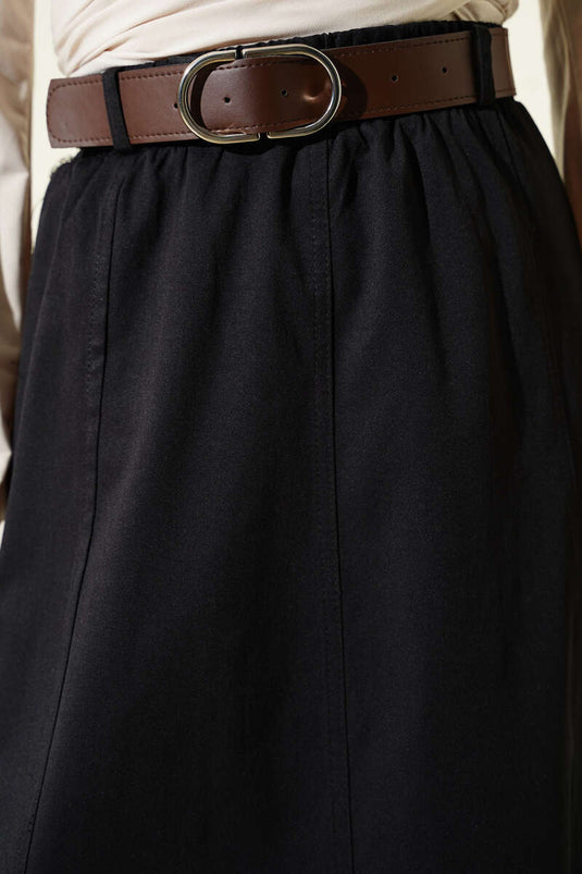 Beli Lastikli Basic Kloş Etek Siyah