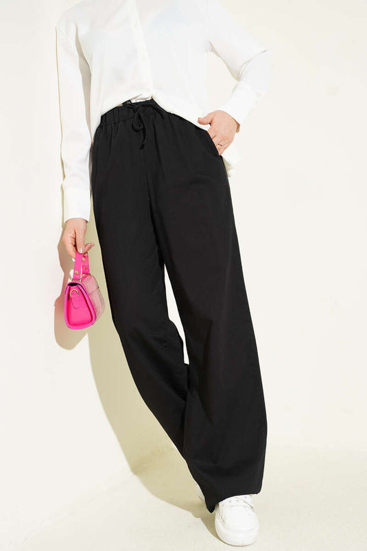 Beli Lastikli Basic Palazzo Pantolon Siyah