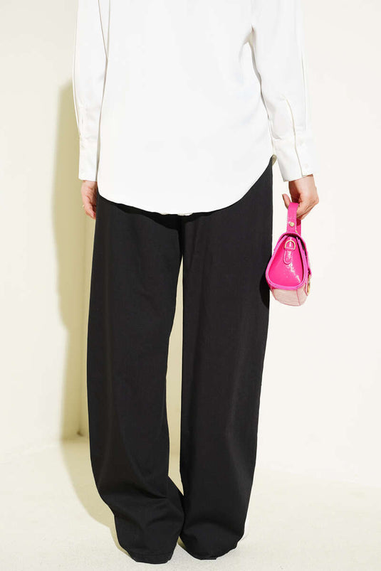 Beli Lastikli Basic Palazzo Pantolon Siyah