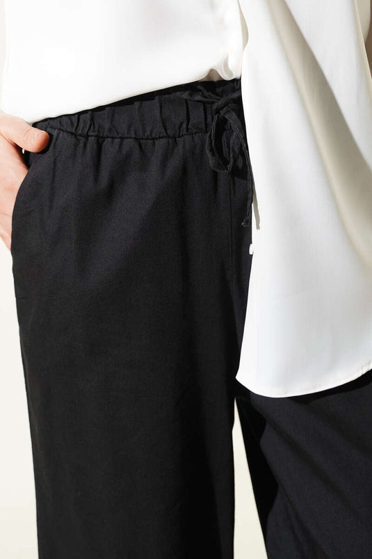 Beli Lastikli Basic Palazzo Pantolon Siyah