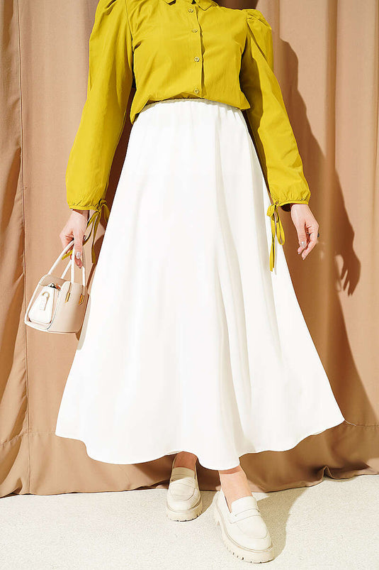 Buy Basic Satin Skirt with Elastic Waist White