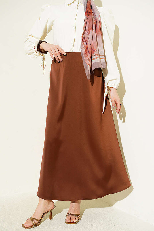 Buy Basic Satin Skirt with Elastic Waist Brown