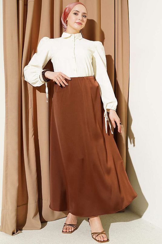 Buy Basic Satin Skirt with Elastic Waist Brown