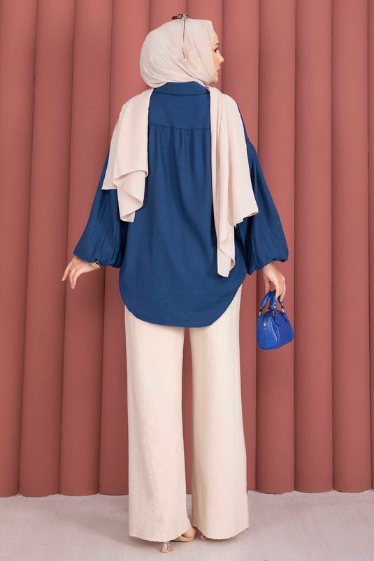 Pantalon Beige Élastiqué À Pattes Larges