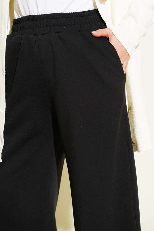 Beli Lastikli Bol Paça Pantolon Siyah