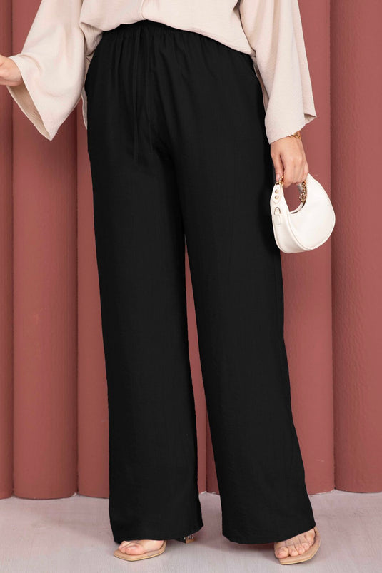 Pantalones Anchos De Cintura Elástica Negros