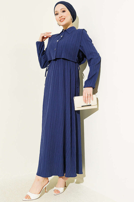 Robe en écorce d'arbre avec boléro élastique bleu marine