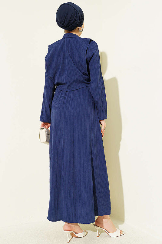 Robe en écorce d'arbre avec boléro élastique bleu marine