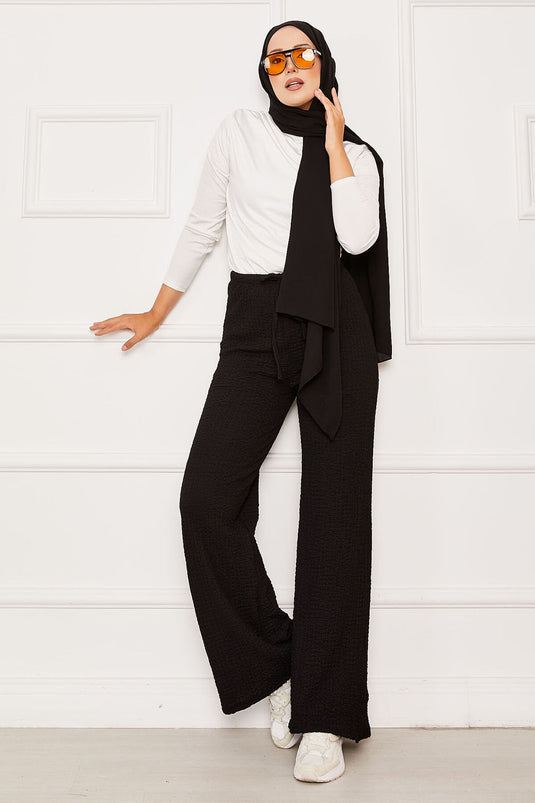 بنطال بابل بخصر مطاطي أسود