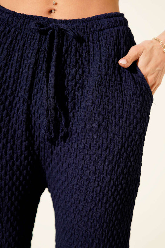 بنطلون كريب أزرق داكن بخصر مطاطي