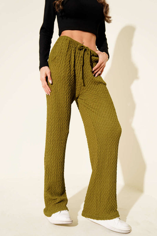 Pantalon froissé à taille élastique, vert olive