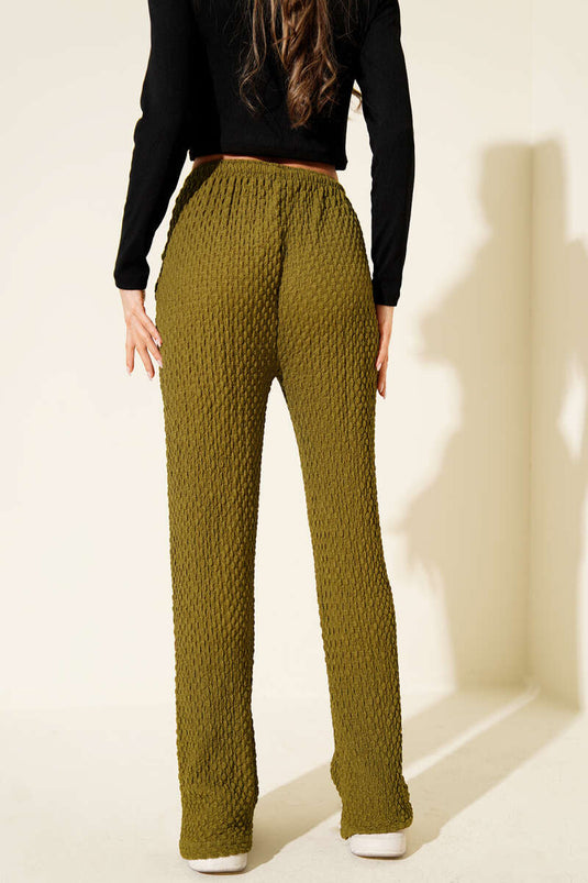 Pantalon froissé à taille élastique, vert olive