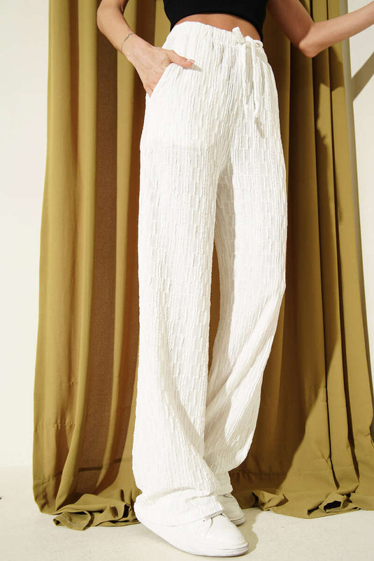 Koop Broek met Elastische Taille en Tunnelkoord Koffiekleurig