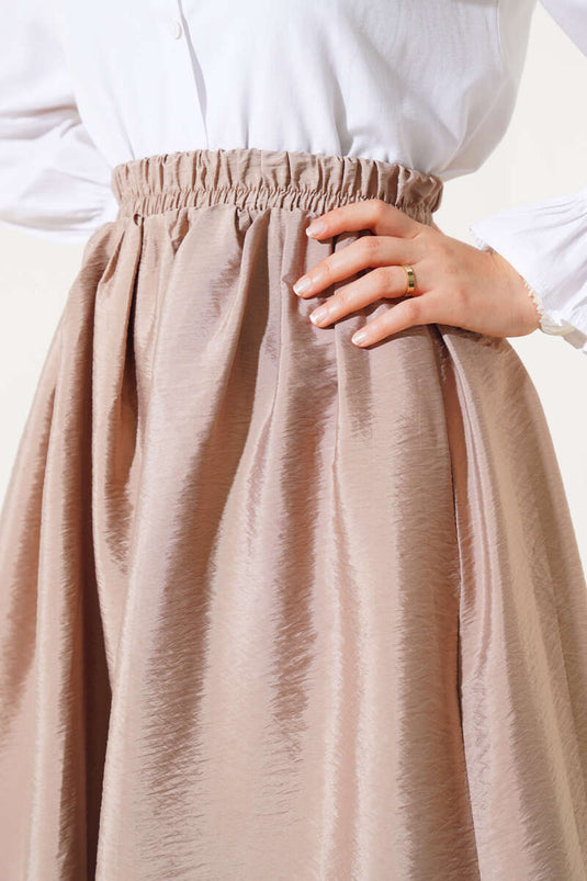 Beli Lastikli Çan Etek Latte