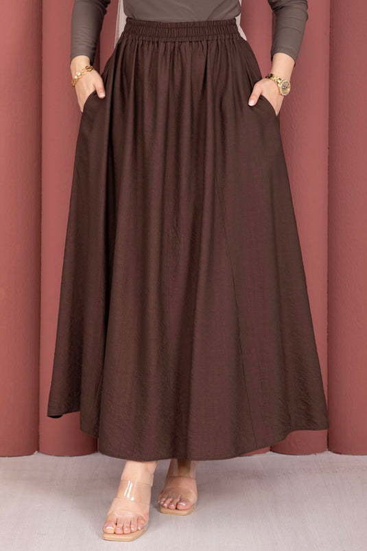 Buy Elastic Waistband Skirt with Pocket Detail Brown
