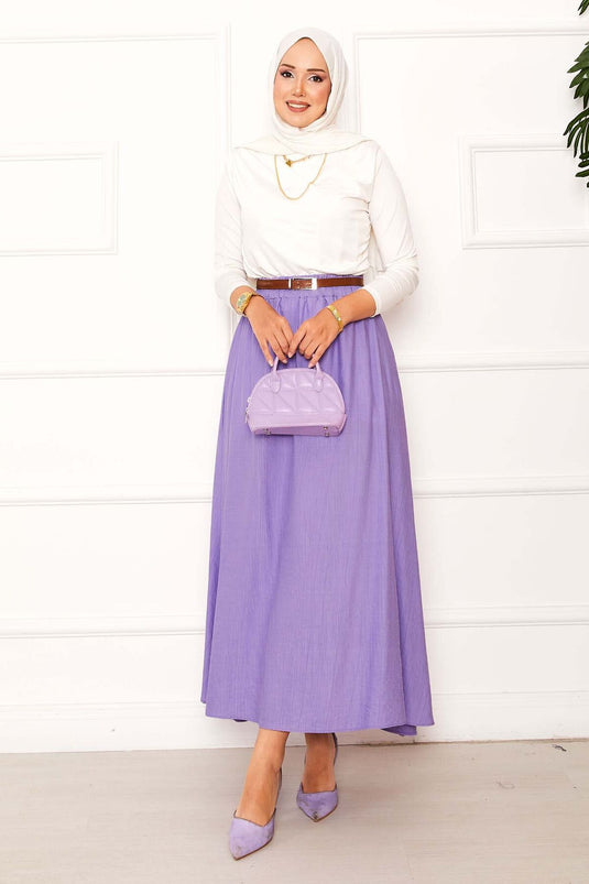Jupe à taille élastique et poches détaillées Lilas