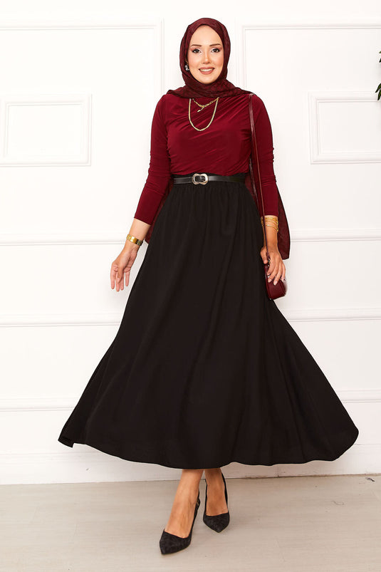 Jupe noire avec ceinture élastique et détails de poche