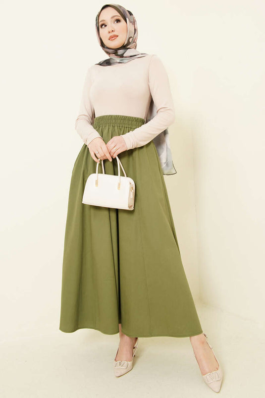 Jupe gabardine à taille élastique avec poches, vert pistache