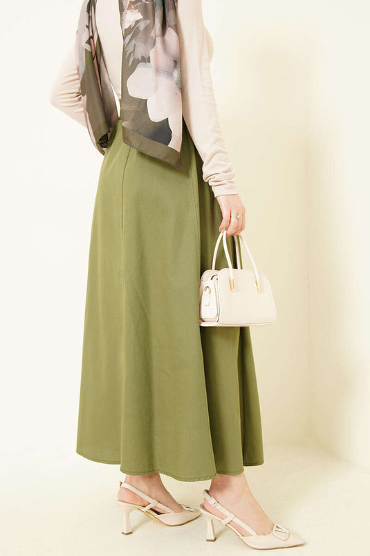 Jupe gabardine à taille élastique avec poches, vert pistache