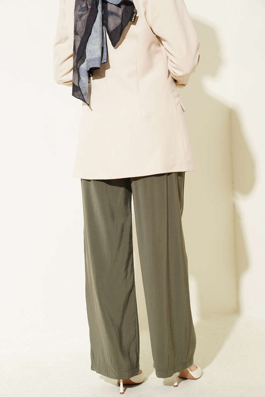 Pantaloni in modal con elastico e tasche, colore kaki