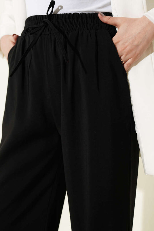 Pantalon en modal avec poches et taille élastique noir