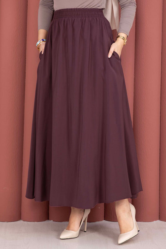 Buy Elastic Waistband Pocketed Tencel Skirt Burgundy