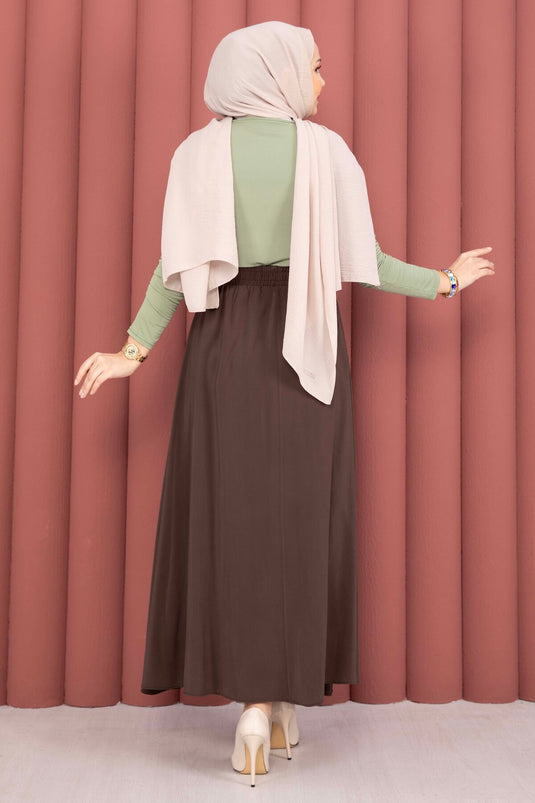 Buy Elastic Waistband Pocketed Tencel Skirt Coffee