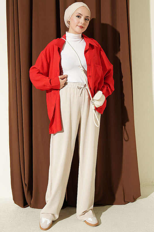 Beige Elastische Hose Mit Taschen