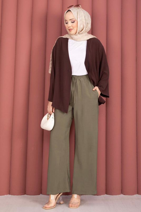 Haki Tencel-Hose Mit Elastischer Taille Und Taschen