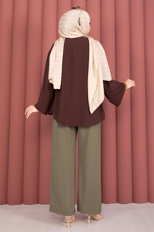 Beli Lastikli Cepli Tensel Pantolon Haki