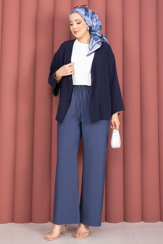 Pantalon Tensel Indigo avec Poches et Taille Élastique